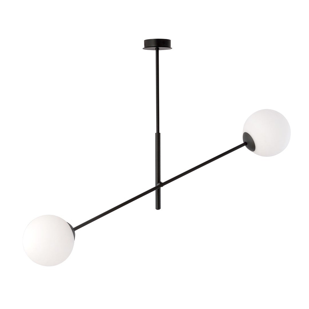 Suspension Linear 2 lumières noire, verre opale