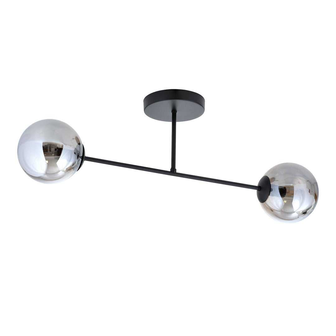 Plafonnier Roma 2 lumières noir, verre graphite