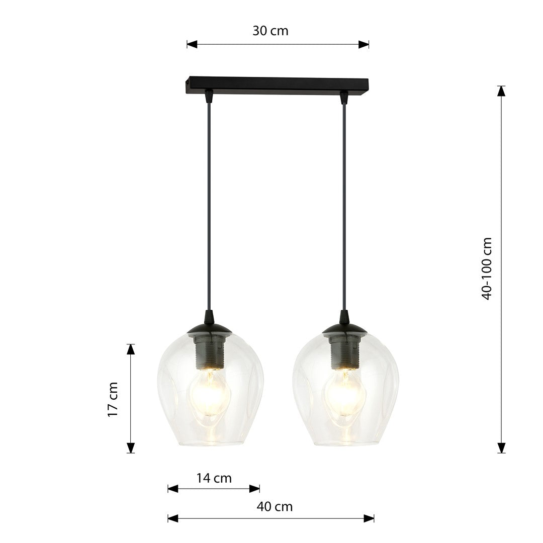 Schéma coté de la suspension : largeur 40 cm, hauteur réglable 40 à 100 cm