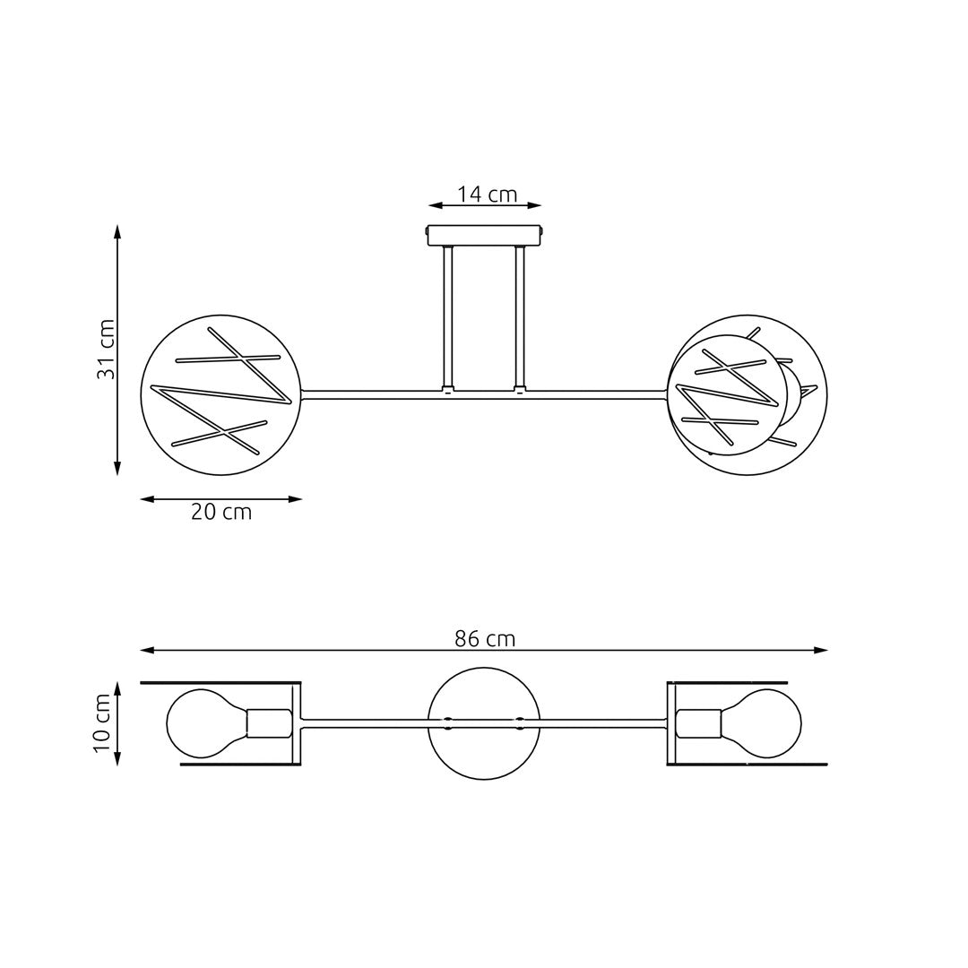 Schéma de dimensions coté : 86 cm de large, 31 cm de haut