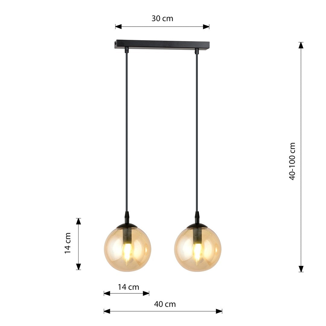 Plan technique détaillé avec dimensions des globes, 14 cm de diamètre