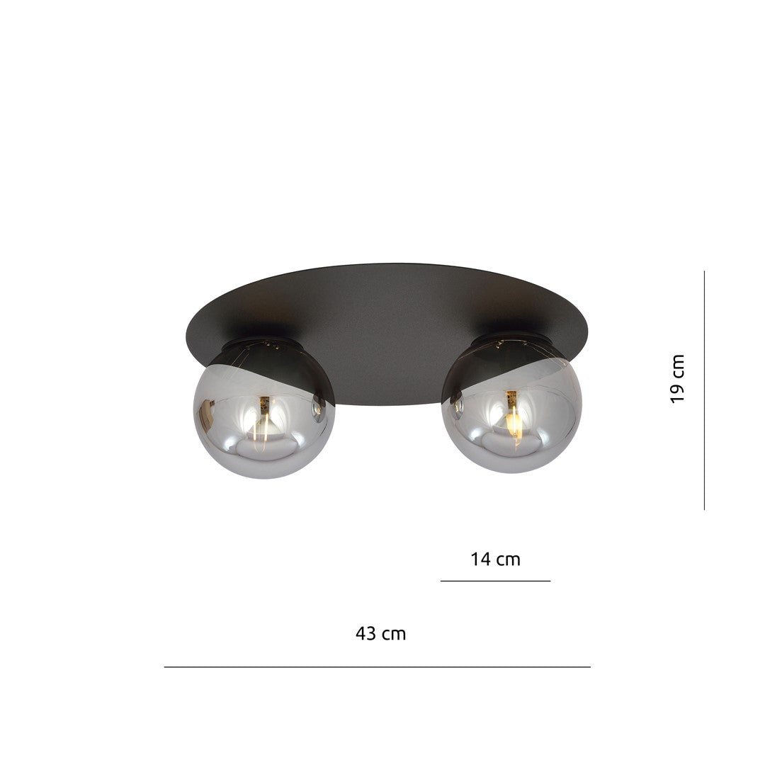 Schéma de dimensions indiquant 43 cm de large, 19 cm de haut et 14 cm.