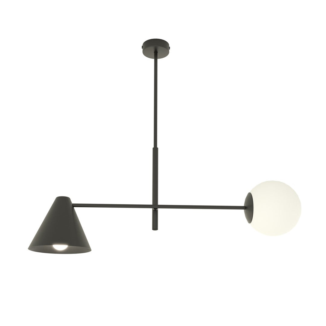 Second angle produit sur fond blanc, détail du bras horizontal et des deux abat-jours
