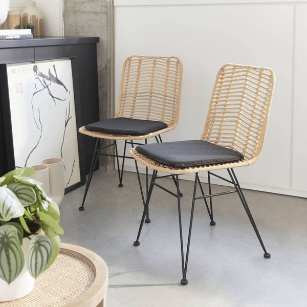 2 Stühle Rattan Metall Schwarz | Daunendecke