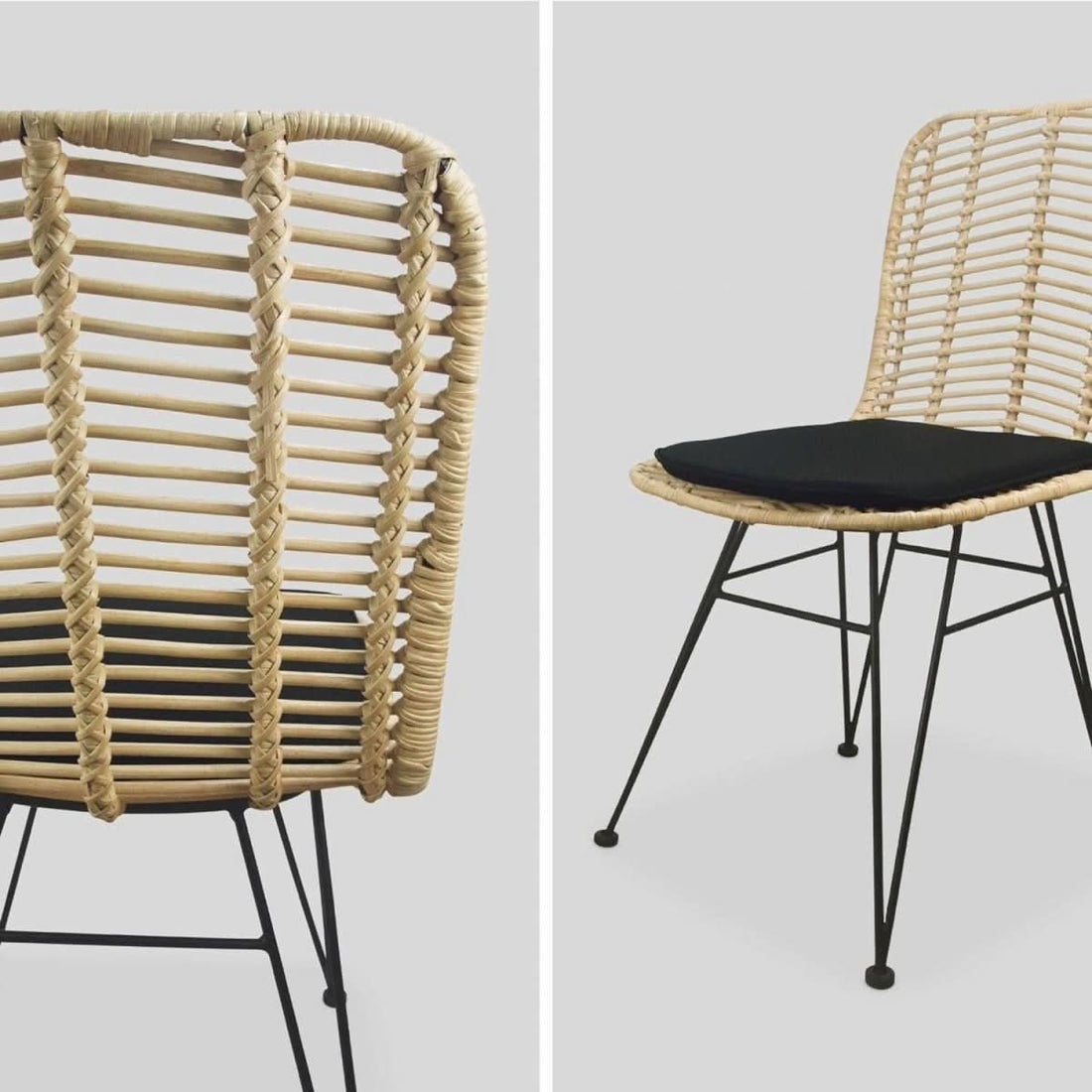 2 Stühle Rattan Metall Schwarz | Daunendecke