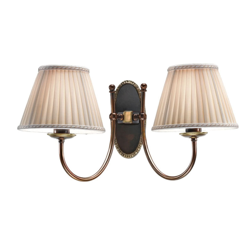 Applique murale Classic en tissu, ivoire et laiton ancien, 2 lumières, hauteur 24 cm