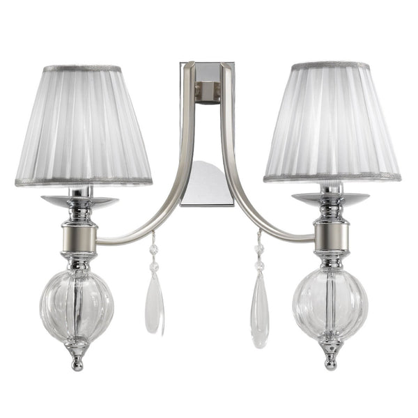 Applique murale 7330 en tissu, chrome et blanc, 2 lumières, hauteur 43 cm