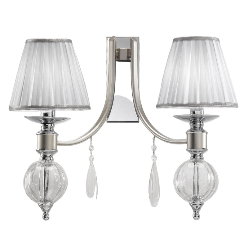 Applique murale 7330 en tissu, chrome et blanc, 2 lumières, hauteur 43 cm
