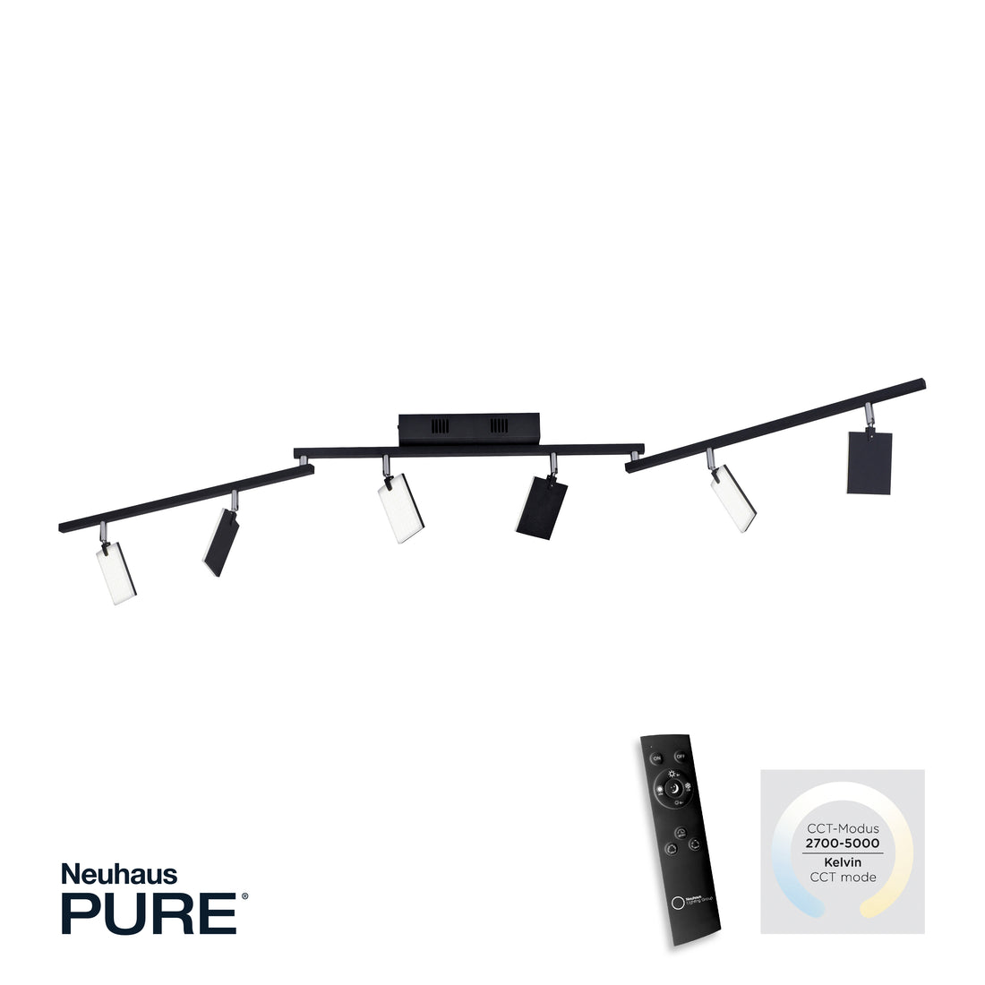 Plafonnier Pure-Mira noir, L 161 cm