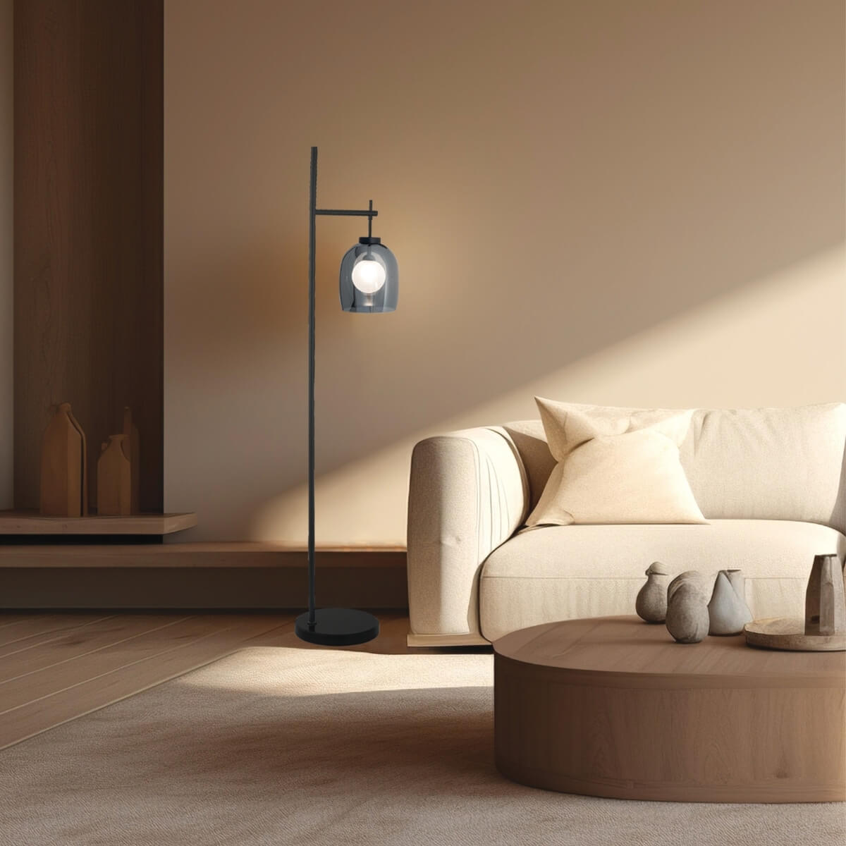Lampe sur pied ZAMBELIS G9 DESIGN Noir Sable et Marbre Noir Sans Source 22053