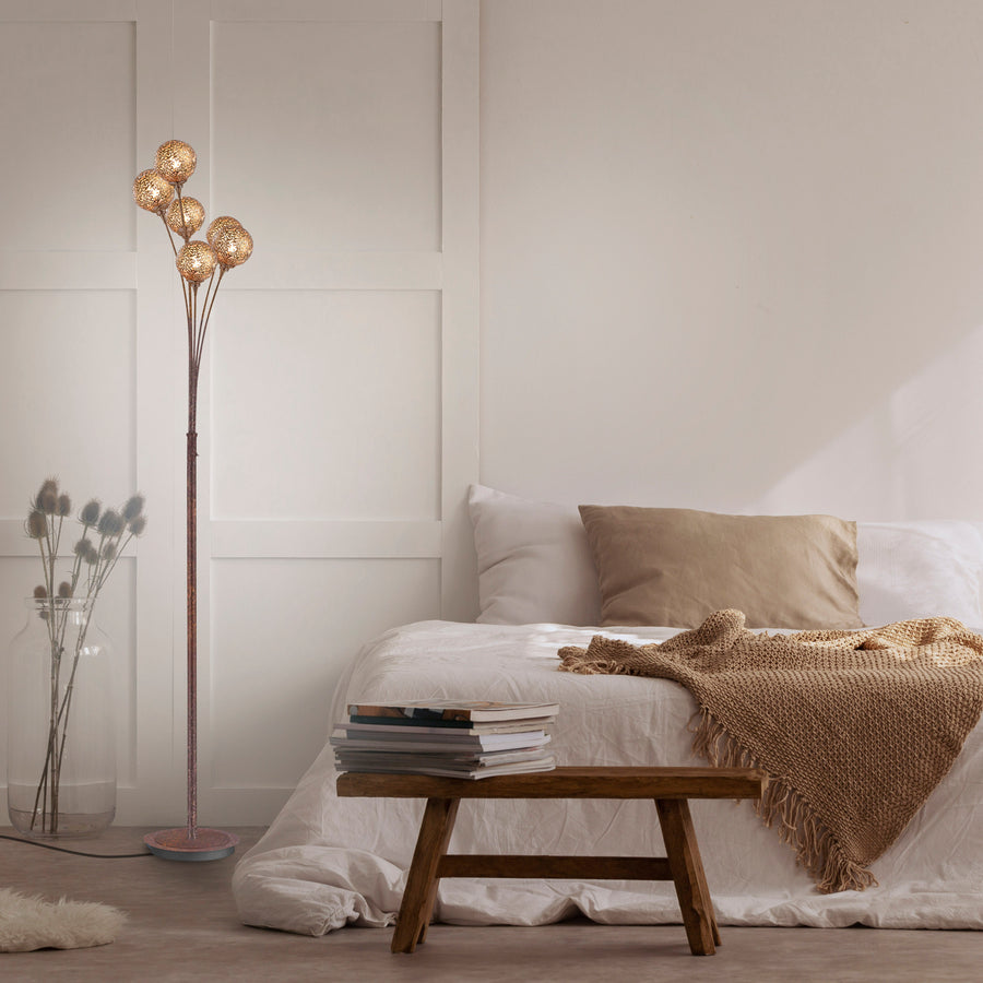 Lampadaire Greta 6 lumières rouille et doré