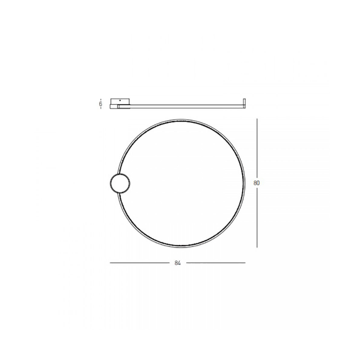Schéma technique coté du plafonnier rond, diamètre 80 cm et hauteur 6 cm.