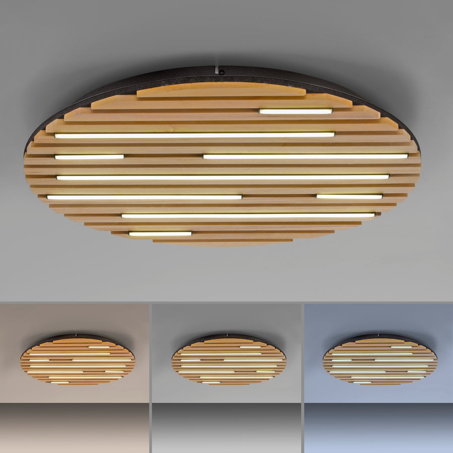 Vue de face et essais de trois températures de couleur au plafond.