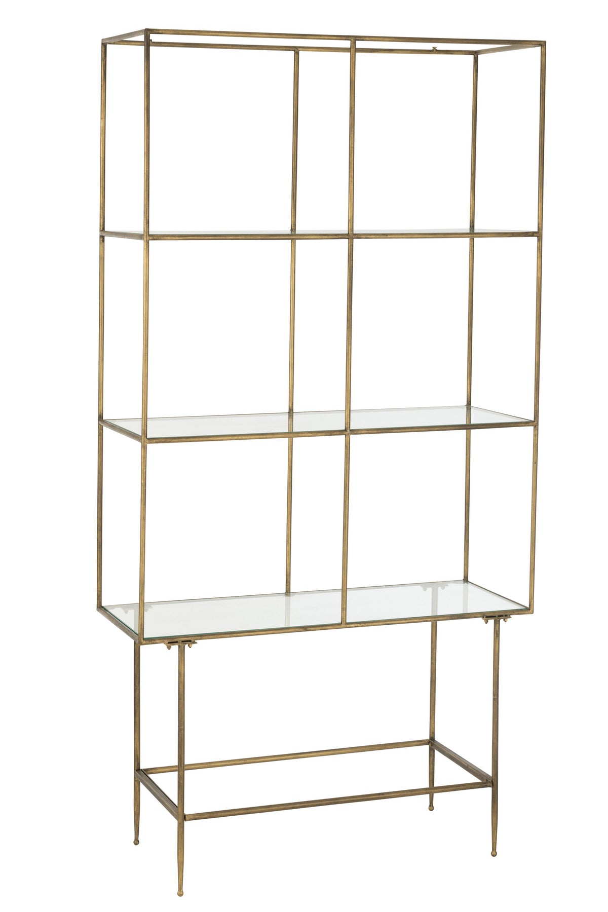 Goldene Regale aus Metall und Glas