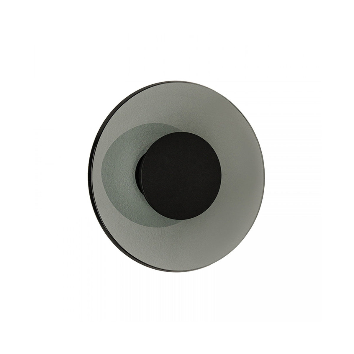 Détail rapproché du disque de verre fumé et de son noyau central noir