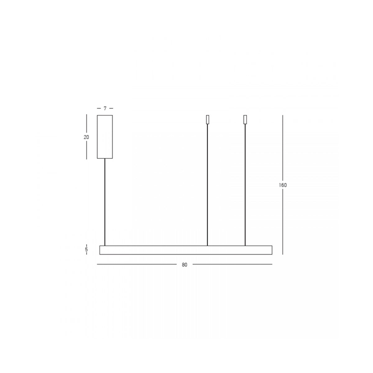Schéma coté indiquant diamètre 80 cm, hauteur 160 cm, rosace 7x20