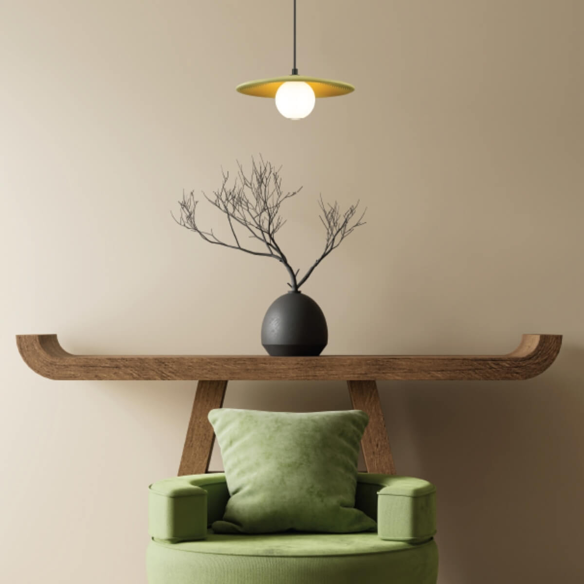 Suspension ZAMBELIS D285 G9 DESIGN Vert Olive et Noir Sans Source 2597
