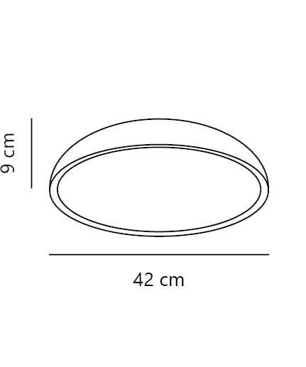 Schéma coté du luminaire, diamètre 42 cm et hauteur 9 cm