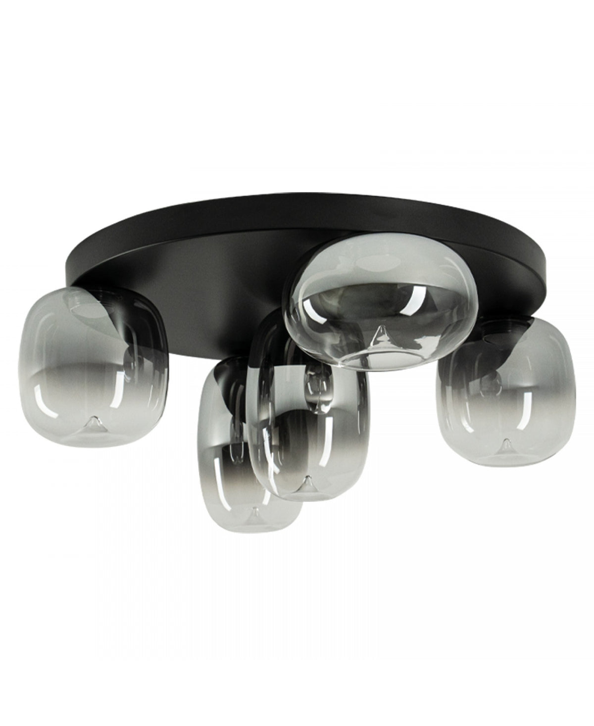 Produit seul sur fond blanc, éteint, base noire et globes fumés