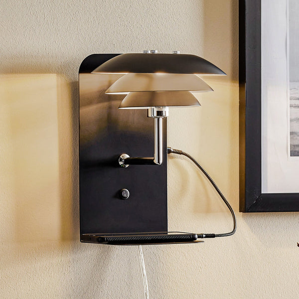 Applique murale DL20 USB Shelf en métal, noir, hauteur 28 cm