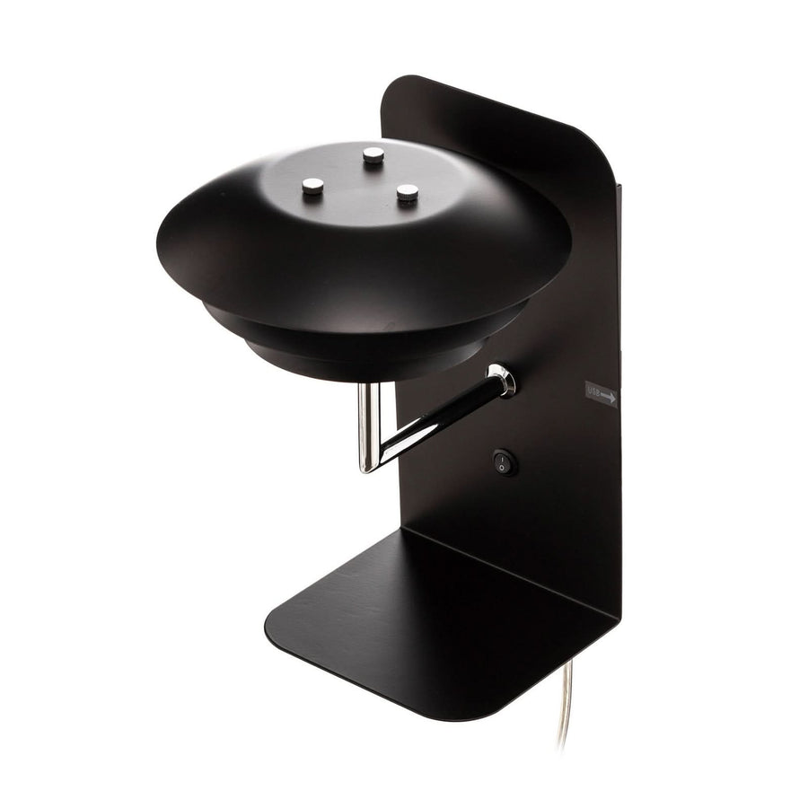 Applique murale DL20 USB Shelf en métal, noir, hauteur 28 cm