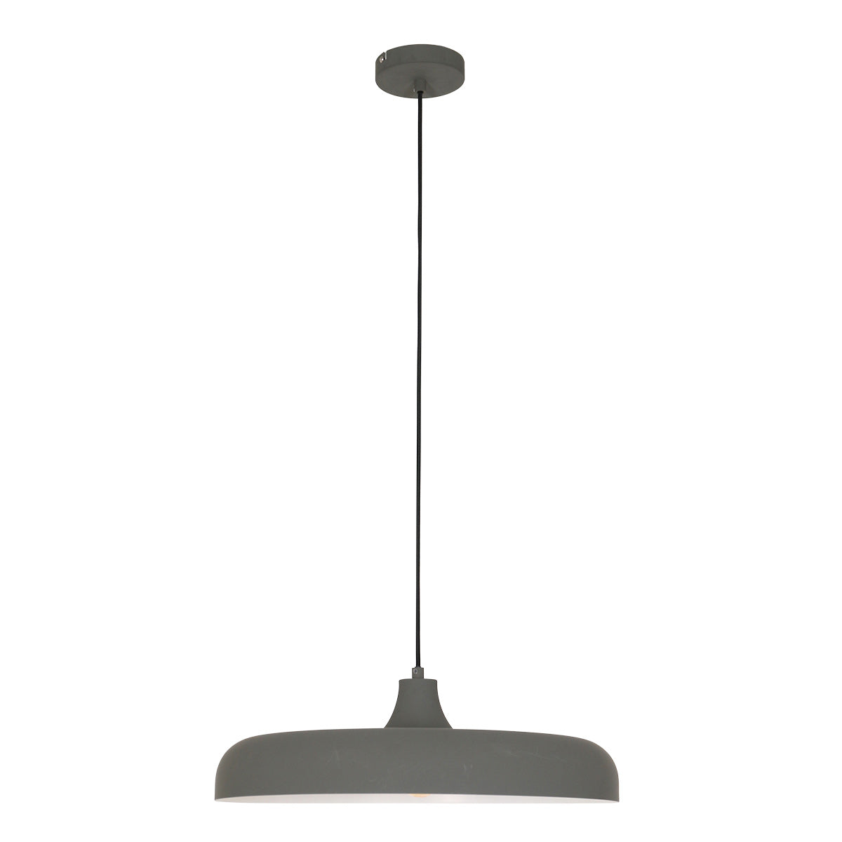Vue d'ensemble de la suspension avec rosace au plafond et câble fin.