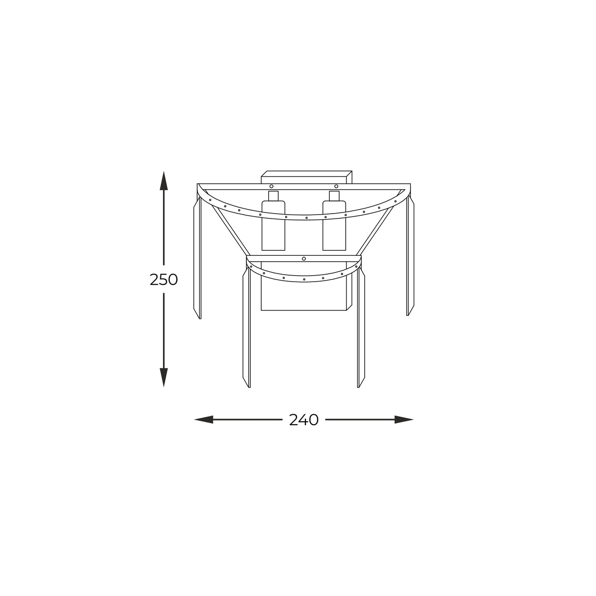 Schéma technique côté indiquant hauteur 250 mm et largeur 240 mm