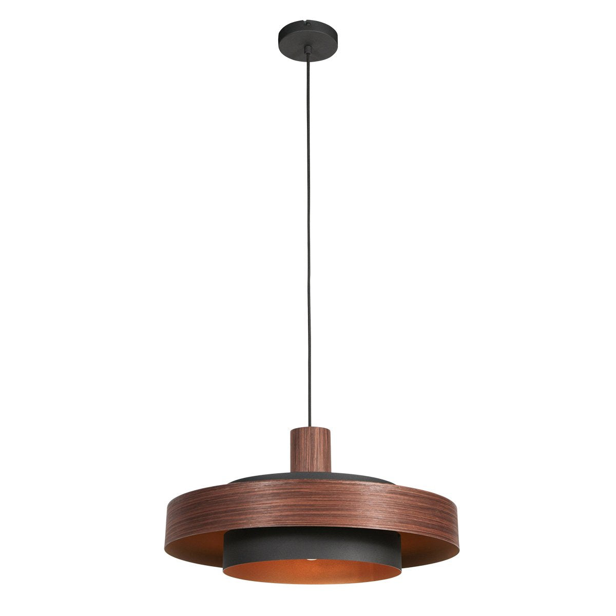 Luminaire complet suspendu avec câble noir et rosace de fixation au plafond