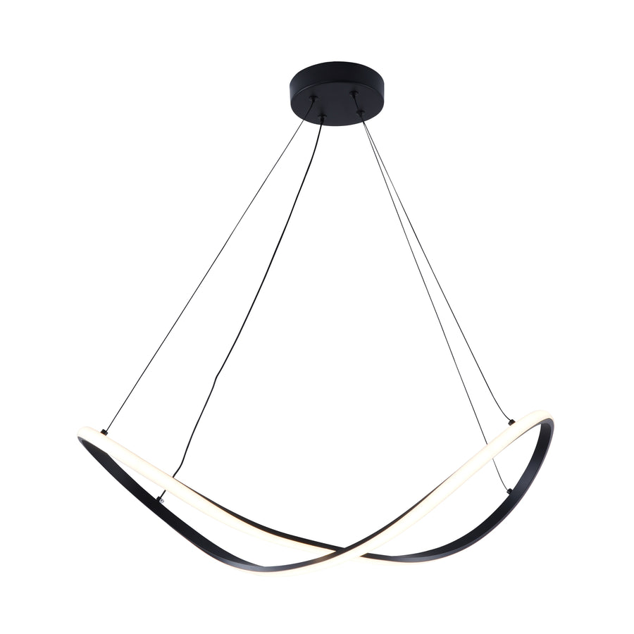 Second angle du luminaire suspendu, structure noire et rubans LED blancs