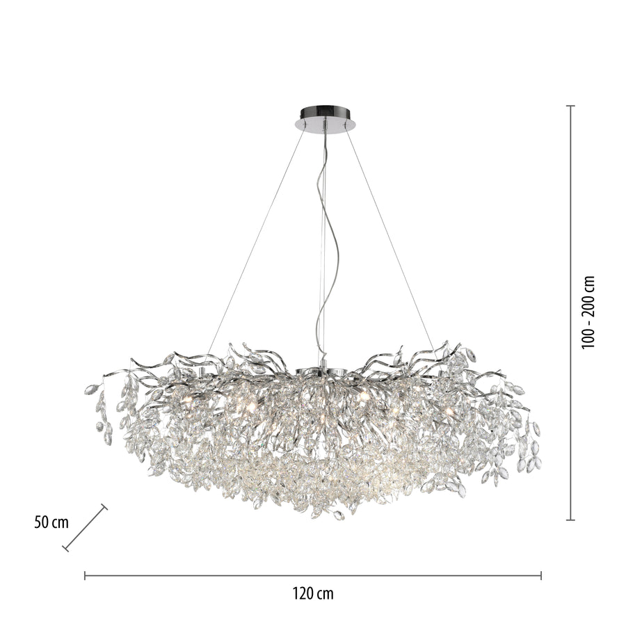 Suspension Ricicle 13 lumières chromée, cristal
