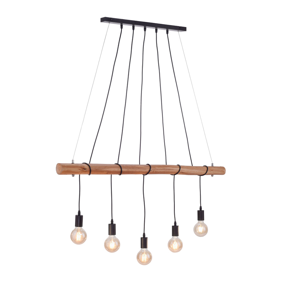 Suspension Damian 5 lumières, bois
