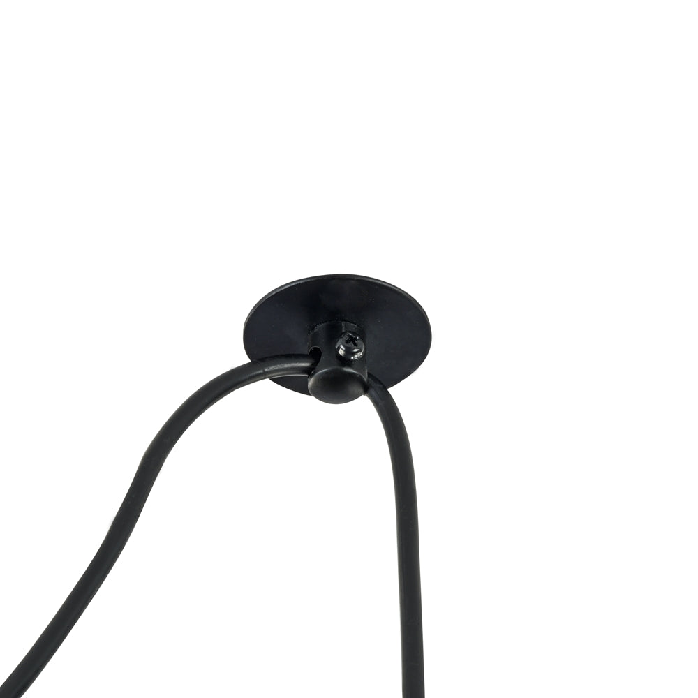 Détail du cabochon de plafond noir fixé par vis, câble sortant sur le côté.