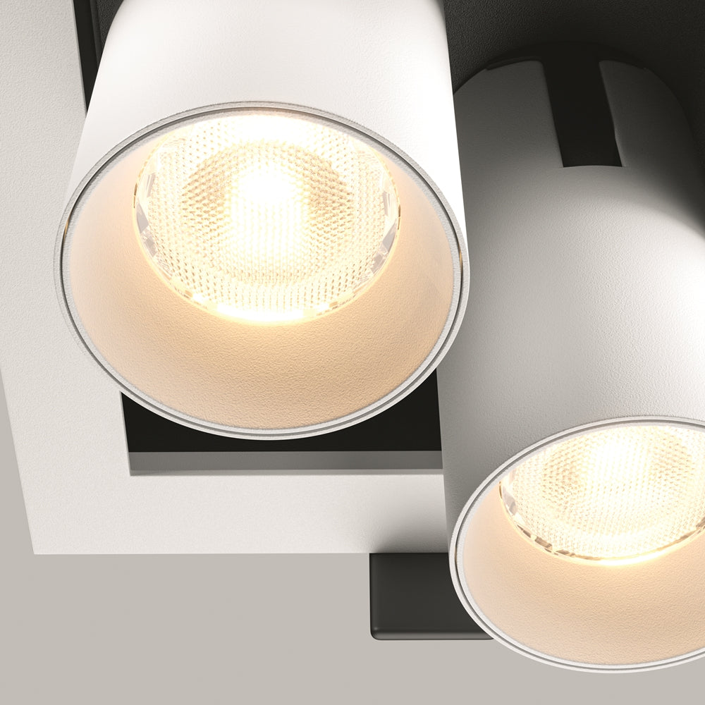 Détail rapproché de la source LED et de sa lentille striée chaude