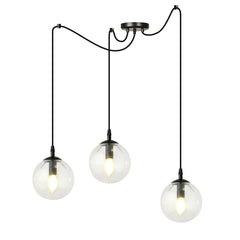 Suspension Gigi 3 lumières noire, verre transparent