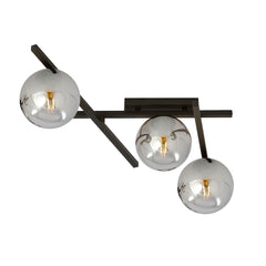 Smart-Deckenleuchte, 3-flammig, schwarz, graphitfarbenes Glas