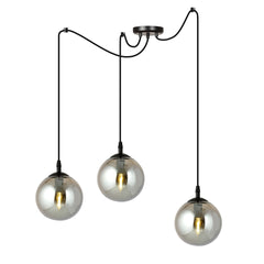 Suspension Gigi 3 lumières noire, verre graphite