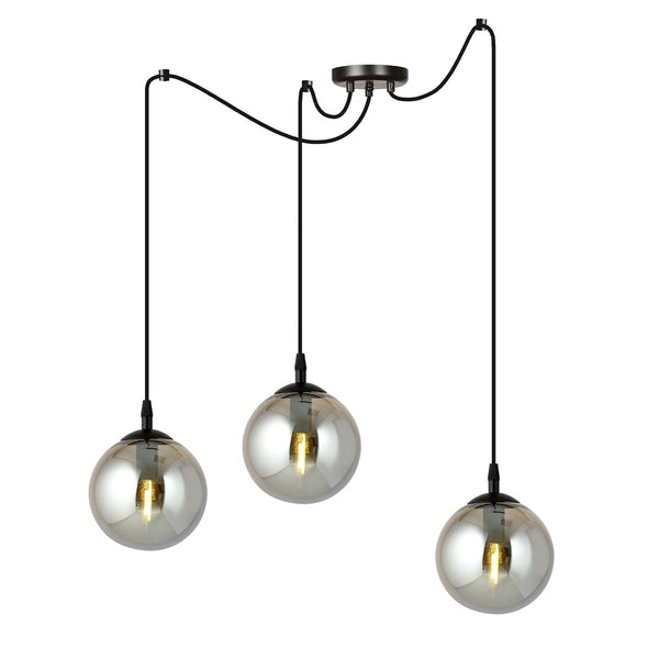 Suspension Gigi 3 lumières noire, verre graphite