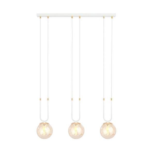 Glam Pendelleuchte, 3-flammig, Weiß, bernsteinfarbenes Glas
