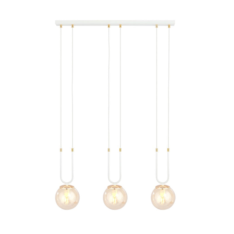 Glam Pendelleuchte, 3-flammig, Weiß, bernsteinfarbenes Glas