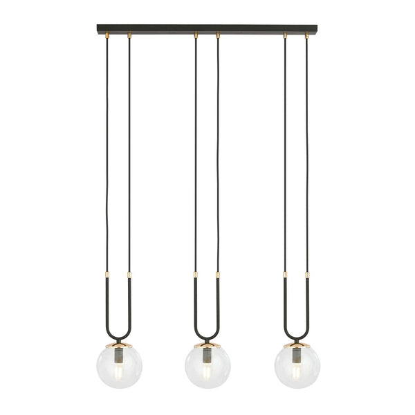 Glam Pendelleuchte, 3-flammig, schwarz, Klarglas