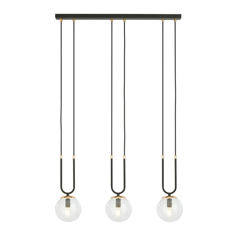 Glam Pendelleuchte, 3-flammig, schwarz, Klarglas