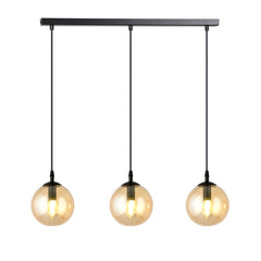 Hängeleuchte Cosmo, 3-flammig, schwarz, bernsteinfarbenes Glas