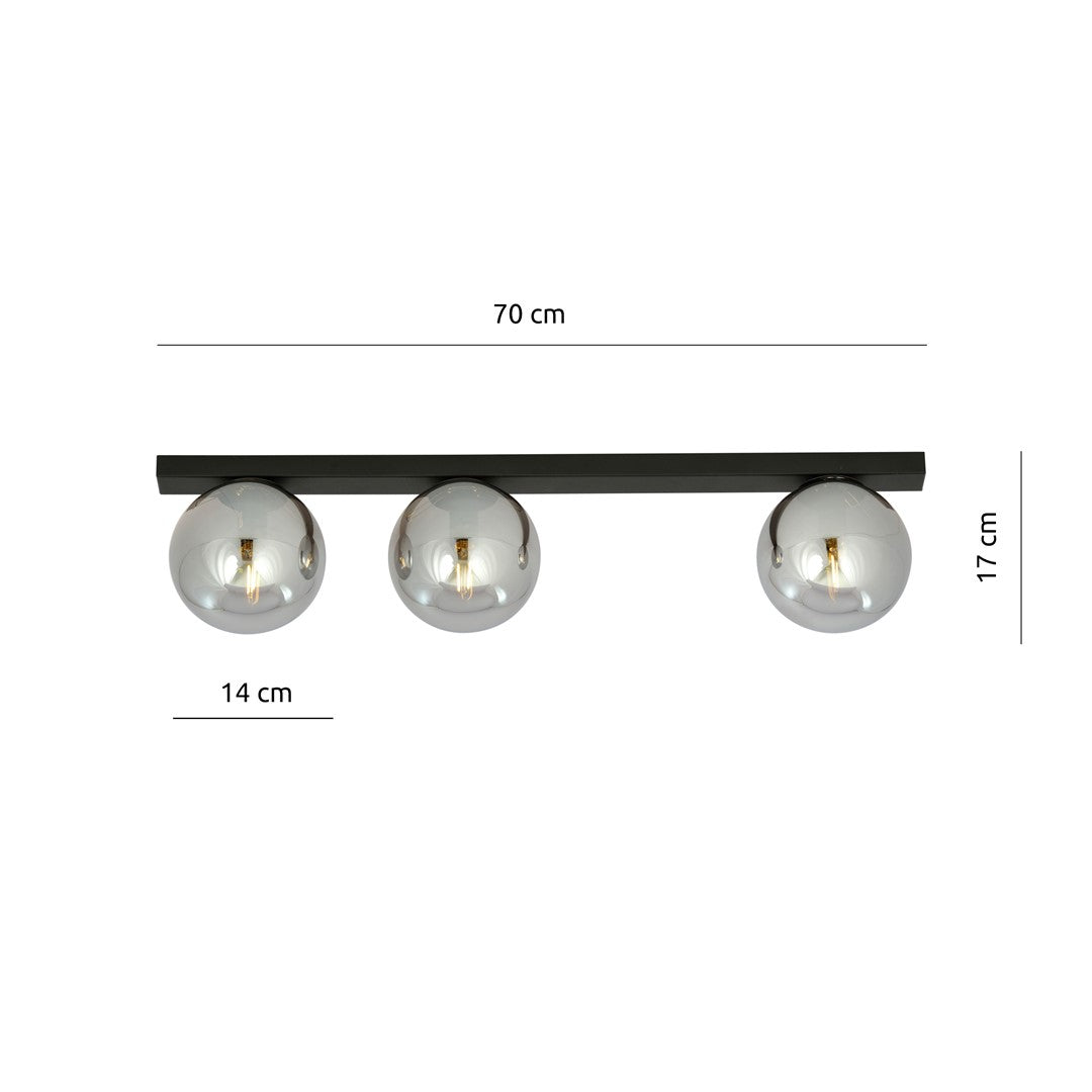 Schéma coté du plafonnier indiquant 70 cm de large et 17 cm de haut