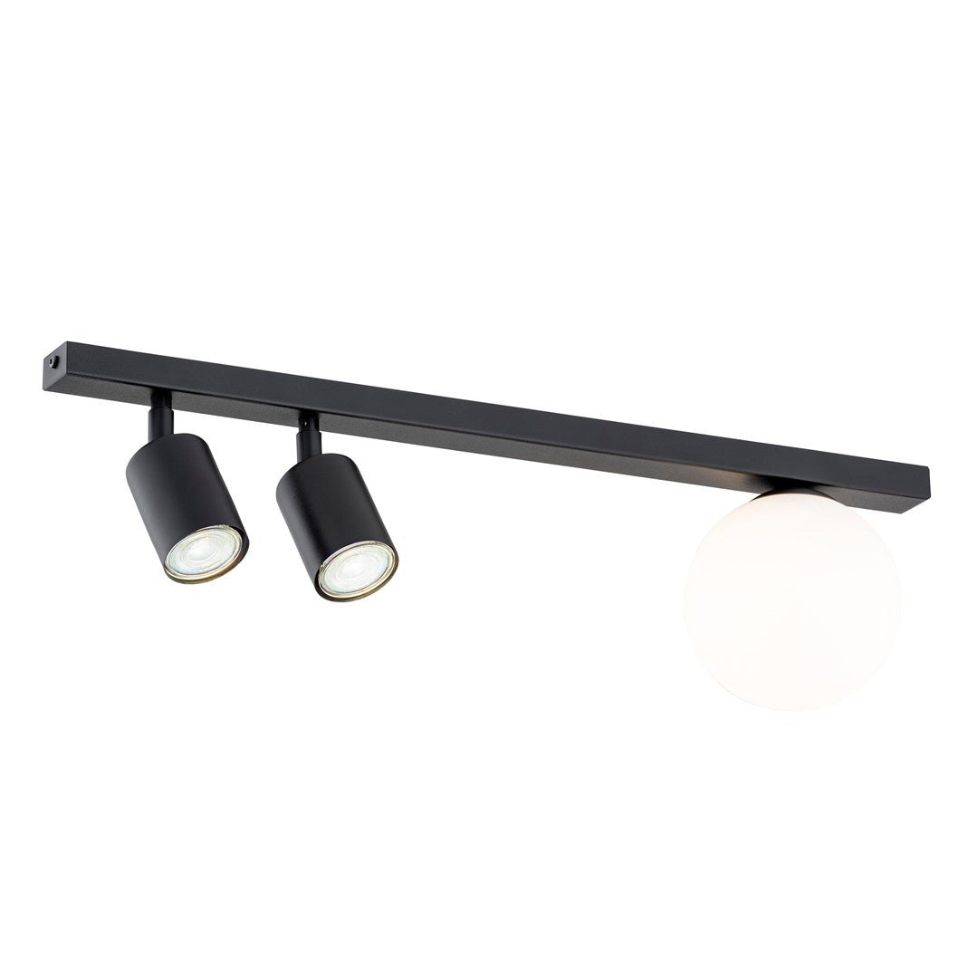 Second angle du produit, barre noire et sphère lumineuse allumée sur fond blanc