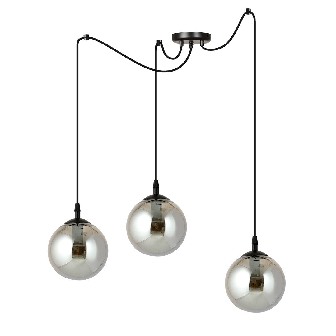 Suspension Gigi 3 lumières noire, verre graphite