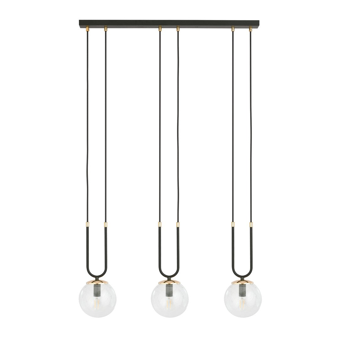 Glam Pendelleuchte, 3-flammig, schwarz, Klarglas