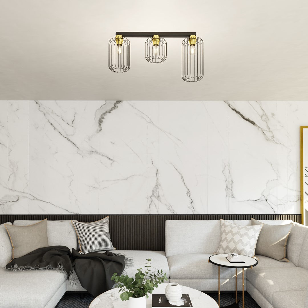 Mise en ambiance du luminaire fixé au plafond au-dessus d'un salon moderne