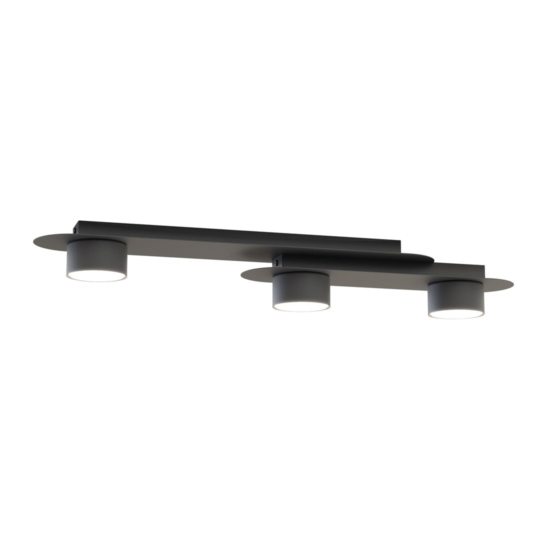 Angle rapproché montrant la platine plate et les trois spots cylindriques