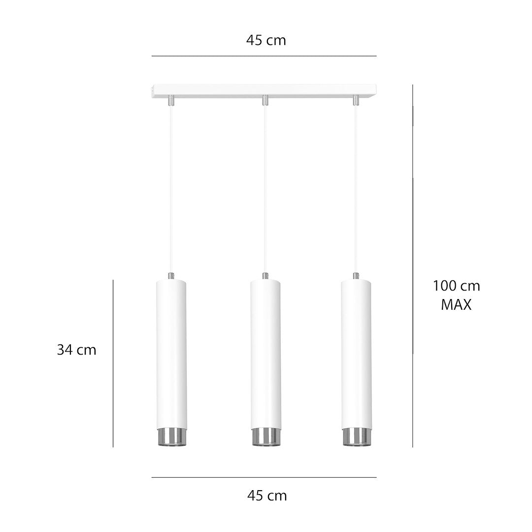 Schéma de dimensions : largeur 45 cm, cylindres 34 cm, hauteur maximale 100 cm