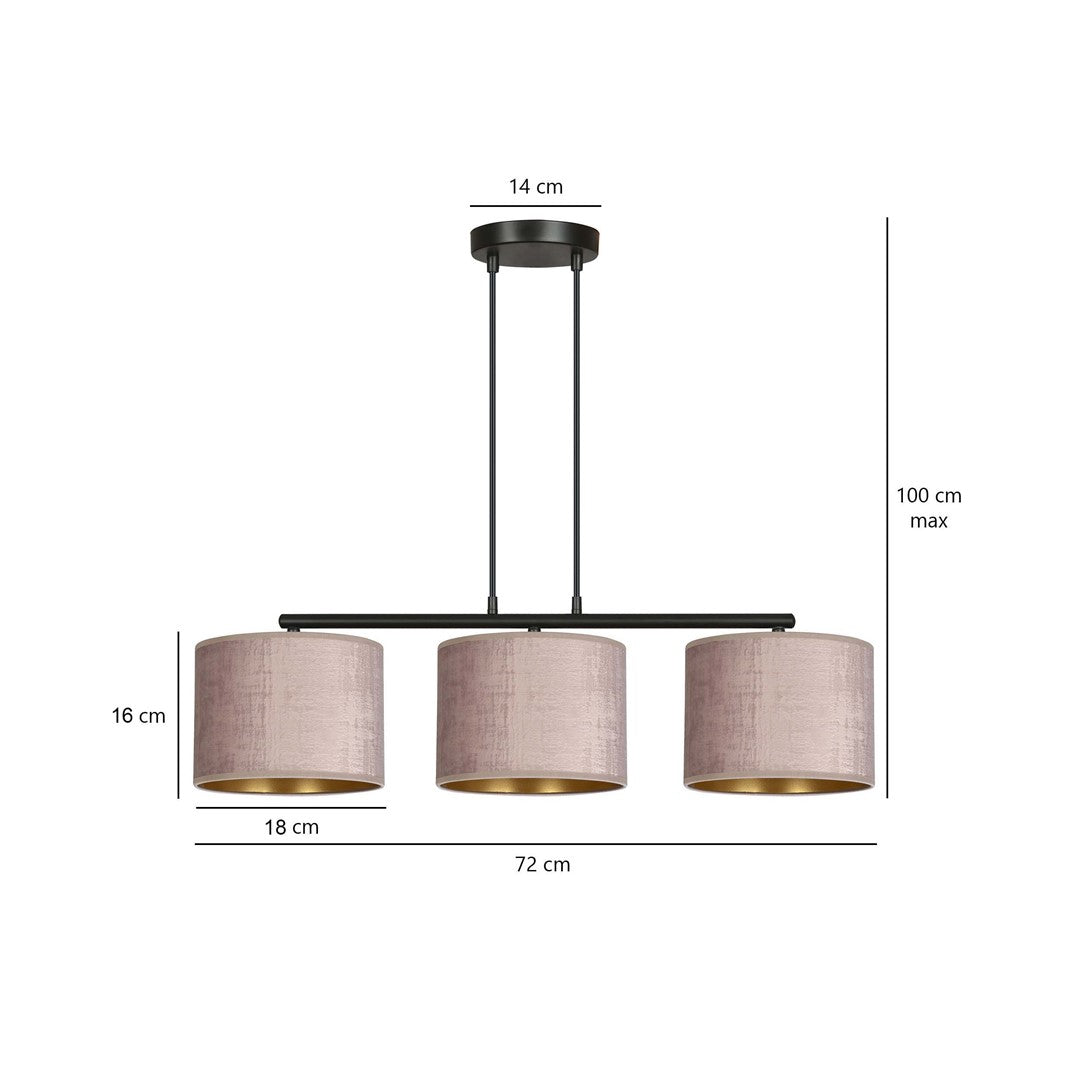 Schéma coté du luminaire : largeur 72 cm, hauteur maximale 100 cm